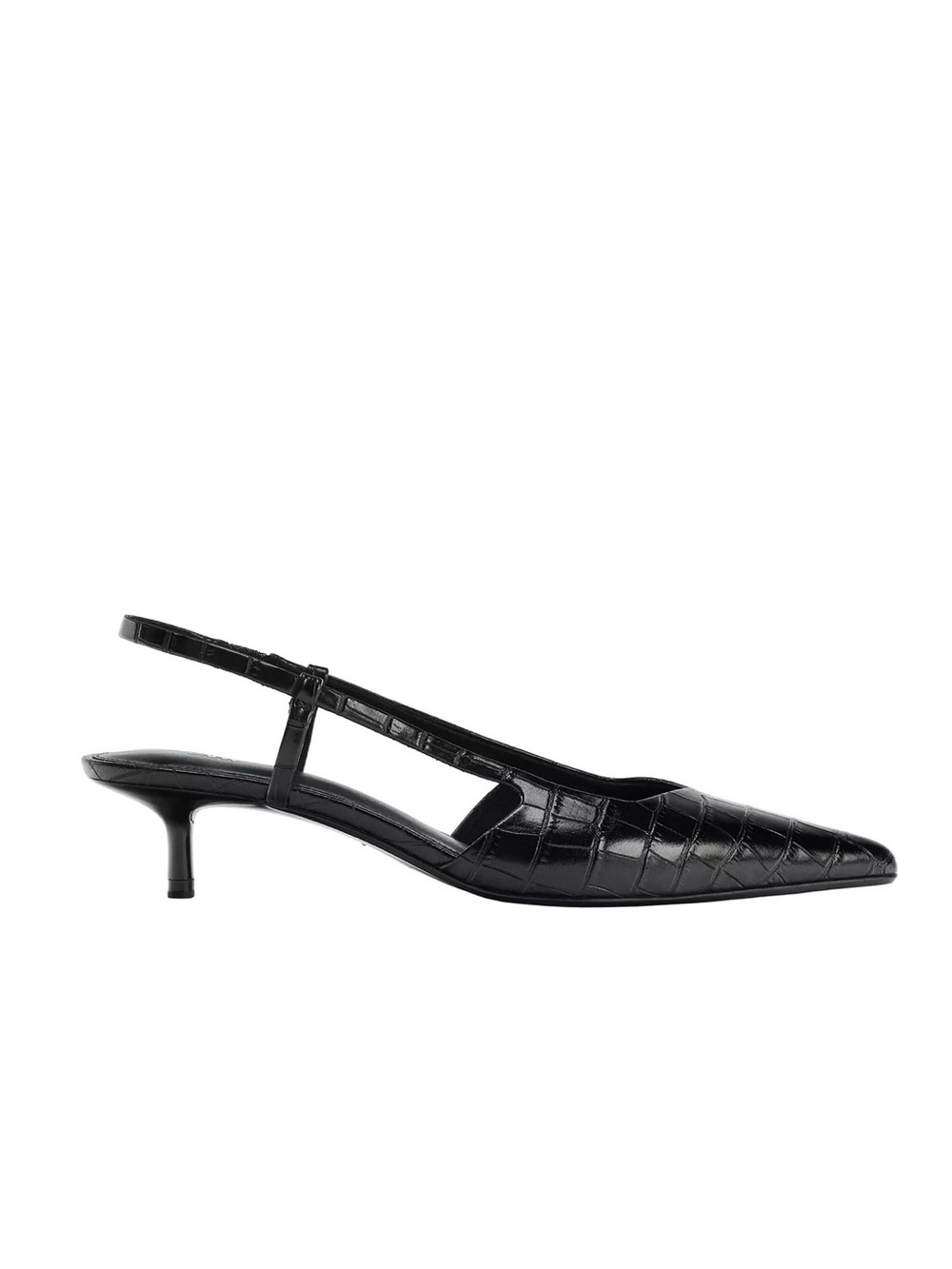 Zara Black Croc-Embossed Pointed Slingback Heels